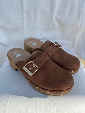 Dr. Scholls Brown Buckle Clog Mules - Women Shoes